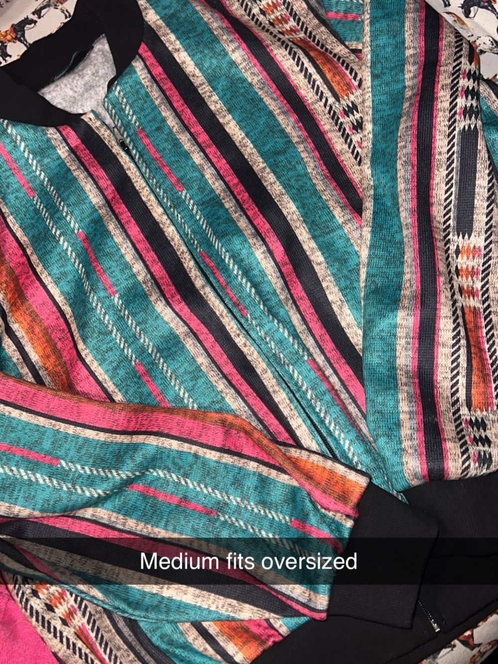 Women's Striped Teal and Pink Bomber Sweatshirt